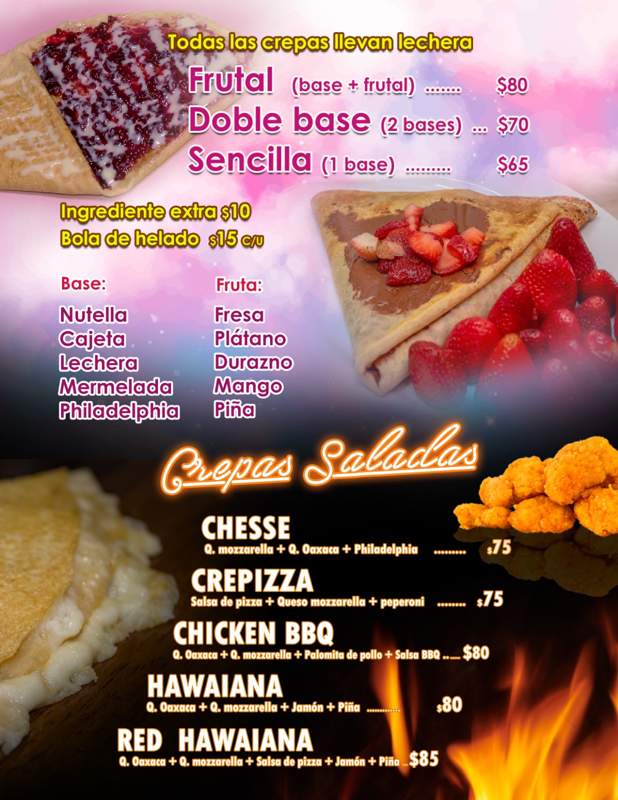 Menú Crepas Dulces y Saladas