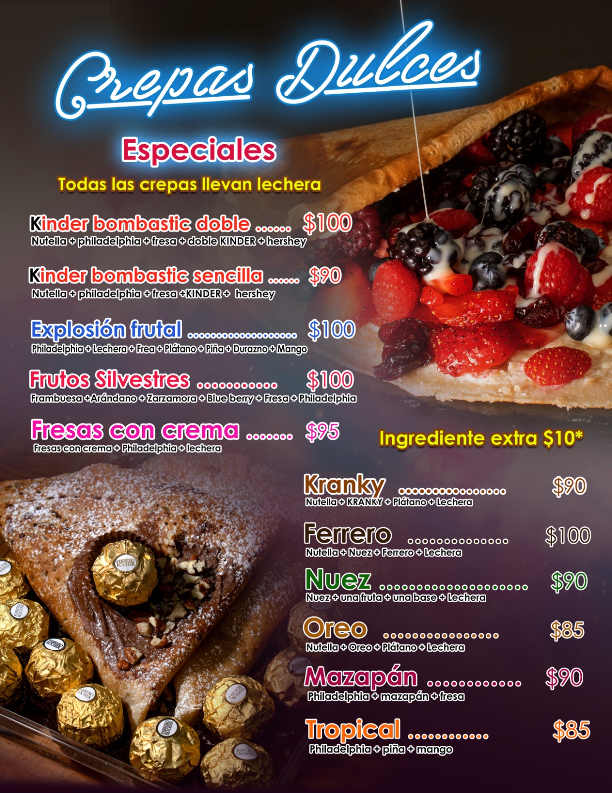 Menú Crepas Especiales