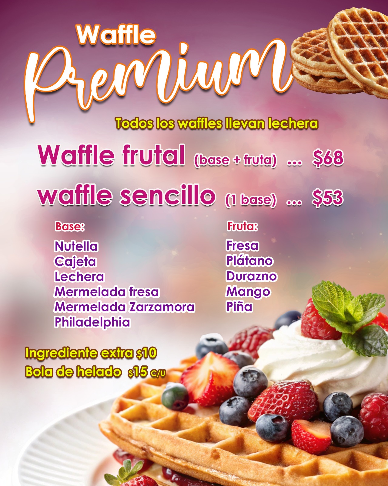 Menú Waffles Premium